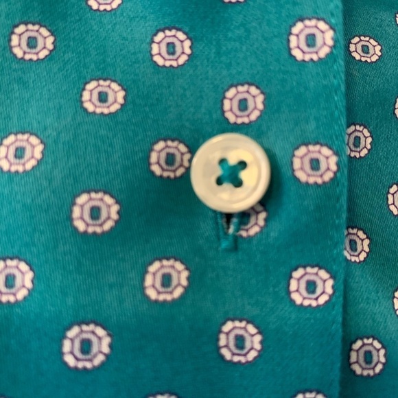 Foxcroft NYC teal polka dot cotton shirt, size 12P.. - Picture 7 of 8